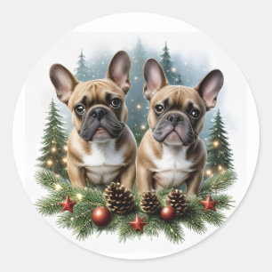Französische Bulldogge Weihnachtskranz Bulldog Runder Aufkleber