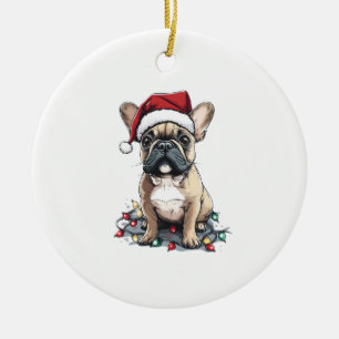 Französische Bulldogge Weihnachtslichter Xmas Hund Keramik Ornament