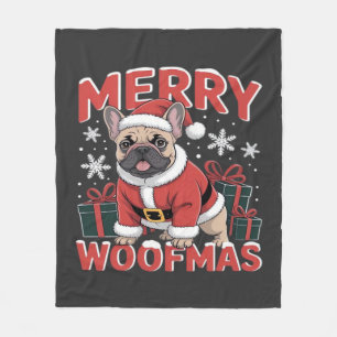 Französische Bulldogge Weihnachtsmann Hut Frohe We Fleecedecke