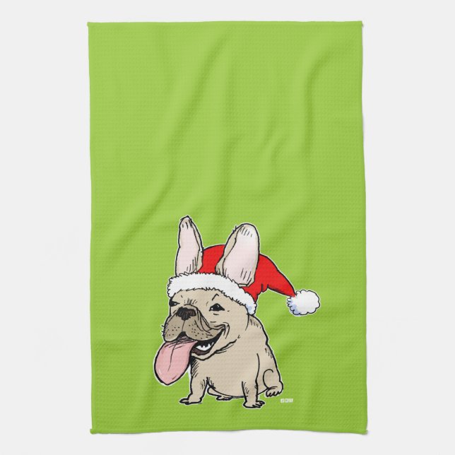 Französische Bulldogge Weihnachtsmann - niedlicher Küchentuch (Vertikal)