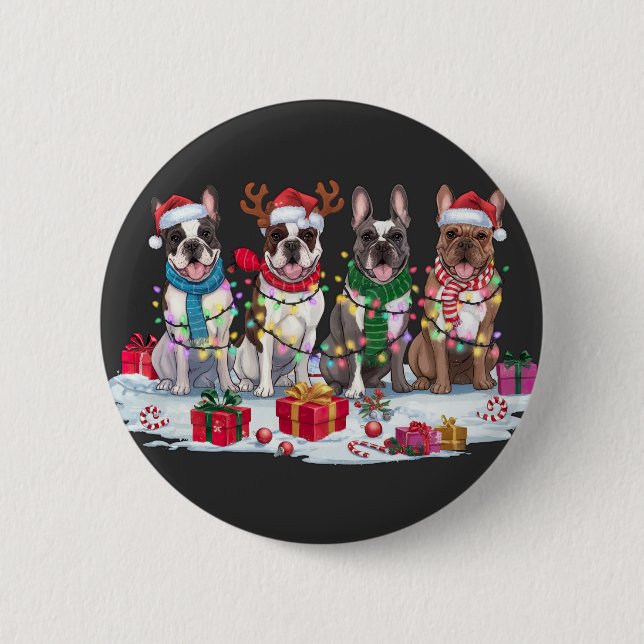 Französische Bulldogge-Weihnachtsmannmütze will We Button (Vorderseite)
