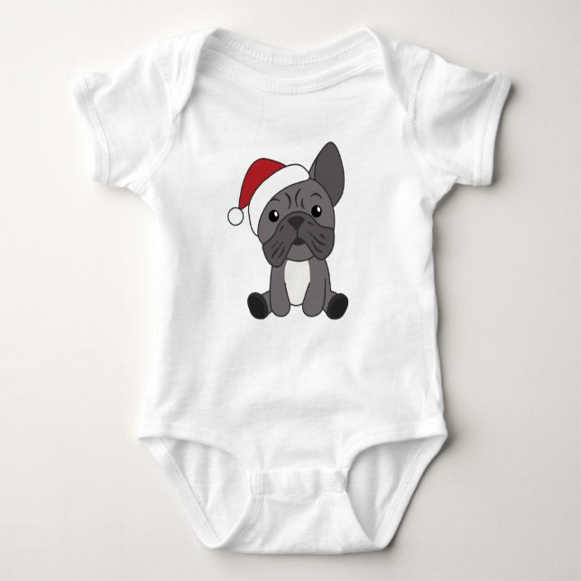 Französische Bulldogge Weihnachtsschneetiere Baby Strampler (Vorderseite)
