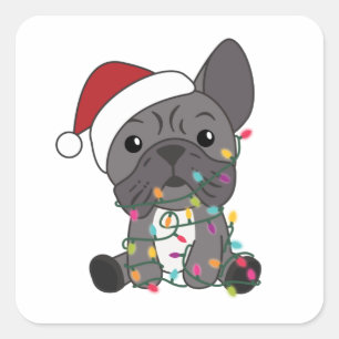 Französische Bulldogge Weihnachtsschneetiere Quadratischer Aufkleber