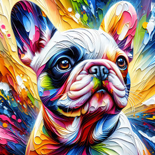 Französische Bulldogge Weiß Acryl Druck   Bunt
