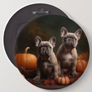 Französische Bulldogge Welpe Herbstfreude Kürbis Button