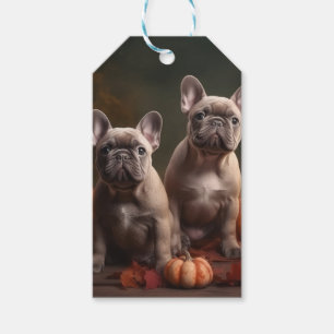 Französische Bulldogge-Welpe Herbstfreude Kürbis Geschenkanhänger