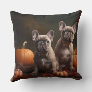 Französische Bulldogge Welpe Herbstfreude Kürbis Kissen