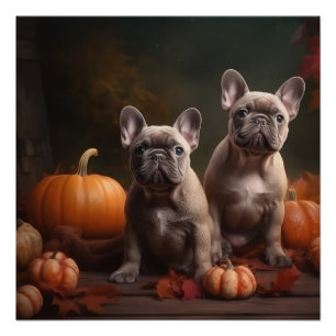 Französische Bulldogge Welpe Herbstfreude Kürbis Poster