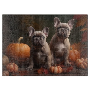 Französische Bulldogge Welpe Herbstfreude Kürbis Schneidebrett
