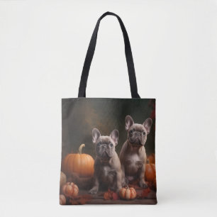 Französische Bulldogge Welpe Herbstfreude Kürbis Tasche