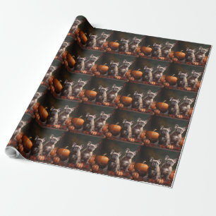Französische Bulldogge-Welpe Herbstvergnügen Kürbi Geschenkpapier
