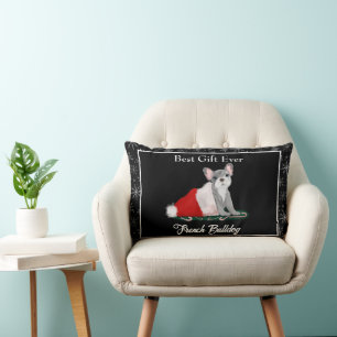 Französische Bulldogge-Welpe in Santas Hut Holzfäl Lendenkissen