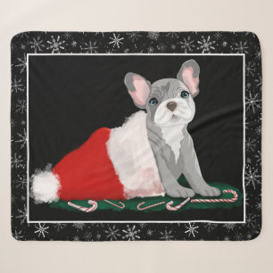Französische Bulldogge-Welpe in Santas Hut Sherpa- Sherpadecke