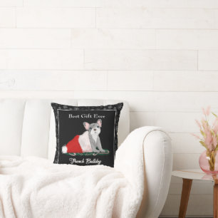 Französische Bulldogge-Welpe in Santas Hut Throw-K Kissen