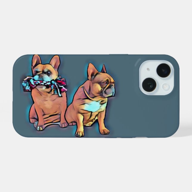 Französische Bulldogge zwei Freunde French Bulldog iPhone 15 Hülle (Rückseite (Horizontal))