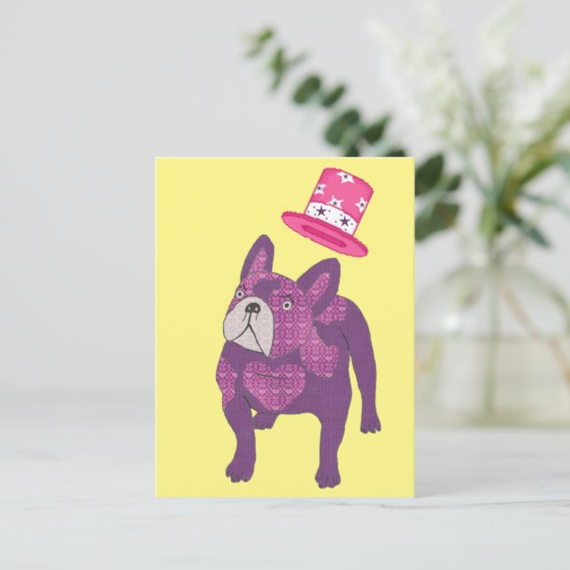 Französische Bulldogge Zylinder French Bulldog Postkarte (Stehend Vorderseite)