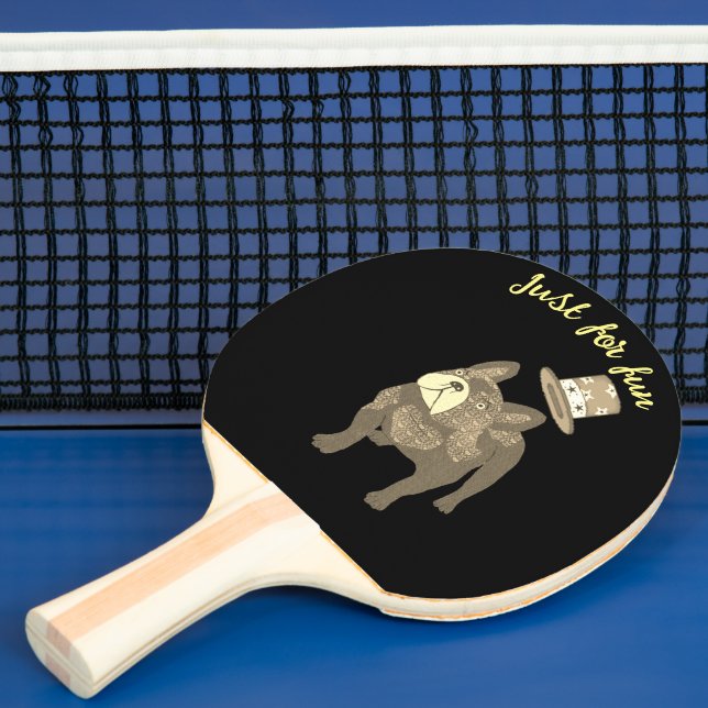 Französische Bulldogge Zylinder Neujahr Tischtennis Schläger (InSitu)