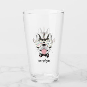 Französische Bulldoggen-Einhorn Glas