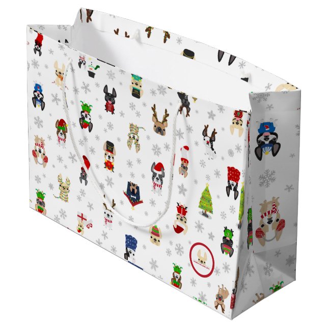 Französische Bulldoggen-Feriengeschenk-Tasche Große Geschenktüte (Rückseite Schrägansicht)