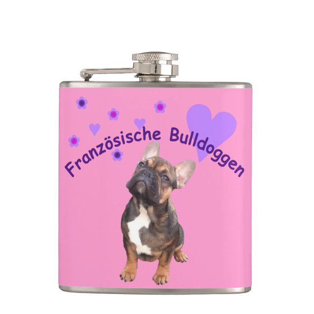 Französische Bulldoggen Flachmann (Vorderseite)