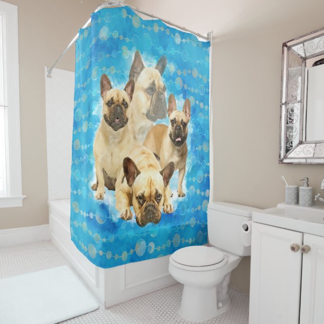 Französische Bulldoggen - Frenchie Collage Duschvorhang (Beispiel)