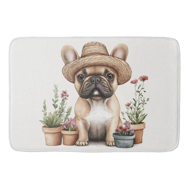 Französische Bulldoggen Gartenmöbel für Blume Badematte (Vorderseite)