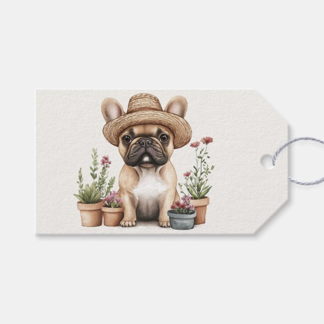 Französische Bulldoggen Gartenmöbel für Blume Geschenkanhänger (Vorderseite (Horizontal))