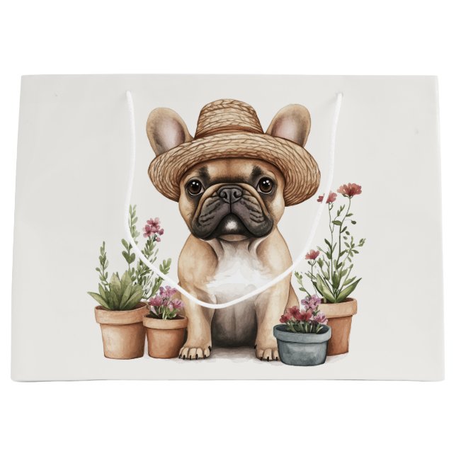 Französische Bulldoggen Gartenmöbel für Blume Große Geschenktüte (Vorderseite)