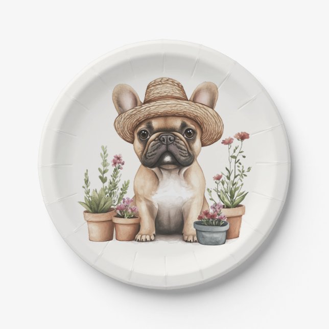 Französische Bulldoggen Gartenmöbel für Blume Pappteller (Vorderseite)