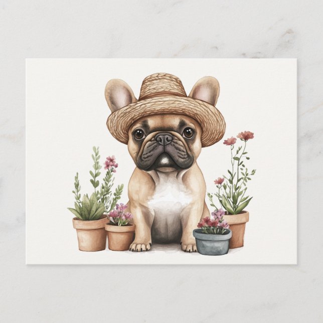 Französische Bulldoggen Gartenmöbel für Blume Postkarte (Vorderseite)