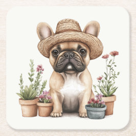 Französische Bulldoggen Gartenmöbel für Blume Rechteckiger Pappuntersetzer