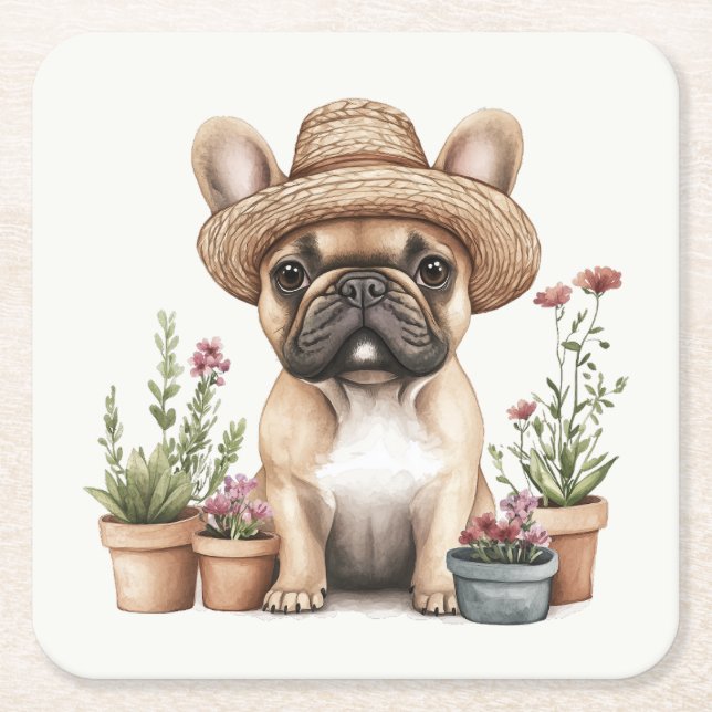 Französische Bulldoggen Gartenmöbel für Blume Rechteckiger Pappuntersetzer (Vorderseite)