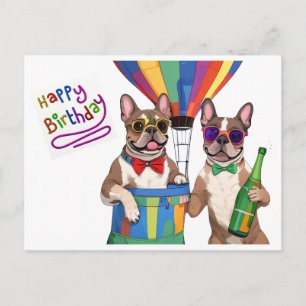 Französische Bulldoggen Geburtstag Ballon Bulldog Postkarte
