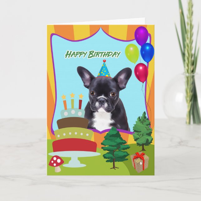 Französische Bulldoggen-Geburtstag Karte (Vorderseite)
