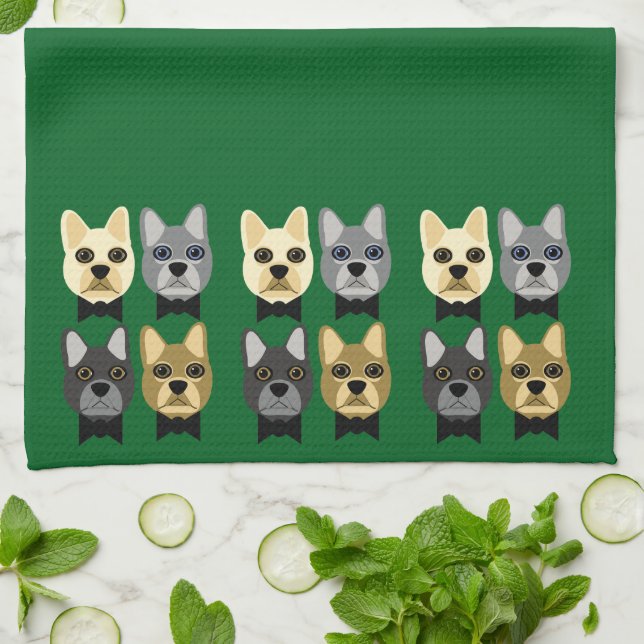 Französische Bulldoggen Grün Geschirrtuch (Gefaltet)