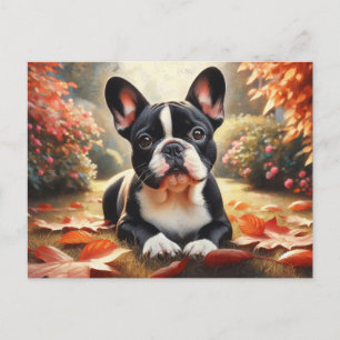 Französische Bulldoggen Herbstleere Kunst Postkarte