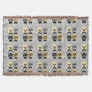 Französische Bulldoggen Herringbone Grau Decke