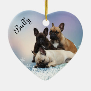 Französische Bulldoggen im Schnee French Bulldog Keramikornament