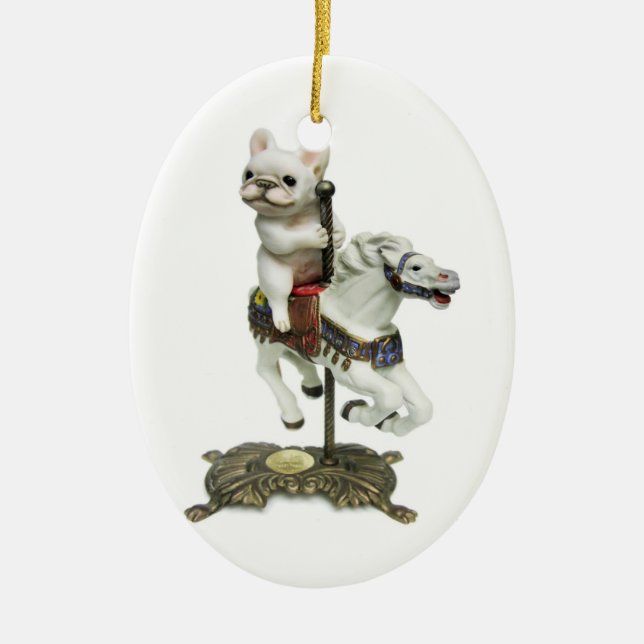 Französische Bulldoggen-Karussell Keramikornament (Vorne)