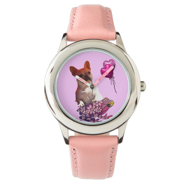 Französische Bulldoggen Kinderuhr Armbanduhr (Vorderseite)