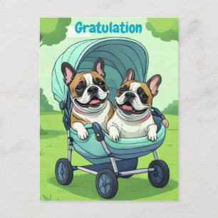 Französische Bulldoggen Kinderwagen Feiertagspostkarte