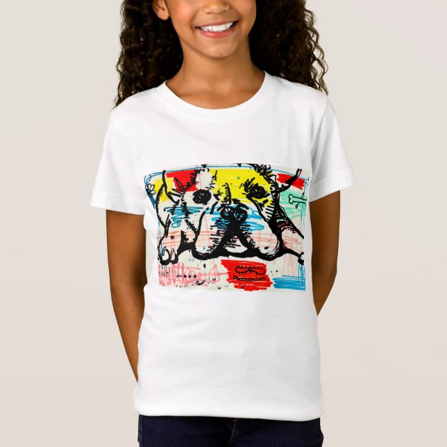Französische Bulldoggen-moderne Kunst-Skizze-T - T-Shirt (Vorderseite)