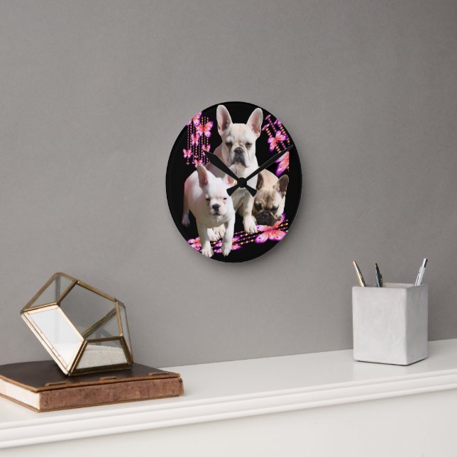 Französische Bulldoggen Schmetterling  Bulldog Runde Wanduhr (Büro)