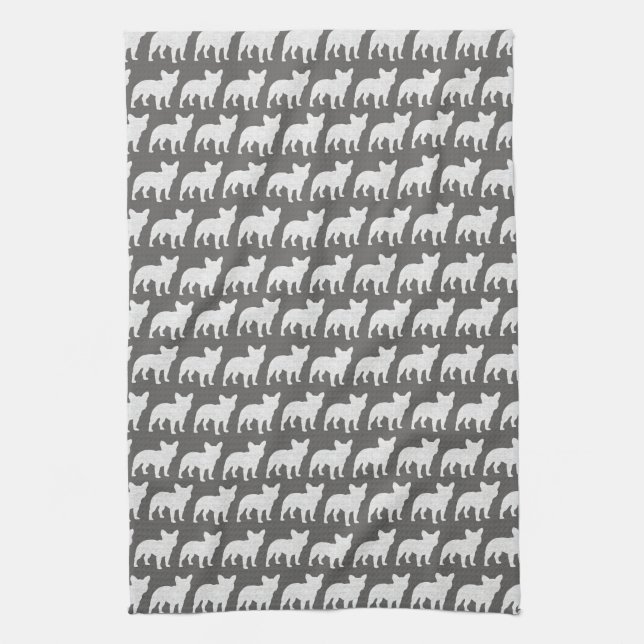 Französische Bulldoggen-Silhouette-Muster Geschirrtuch (Vertikal)