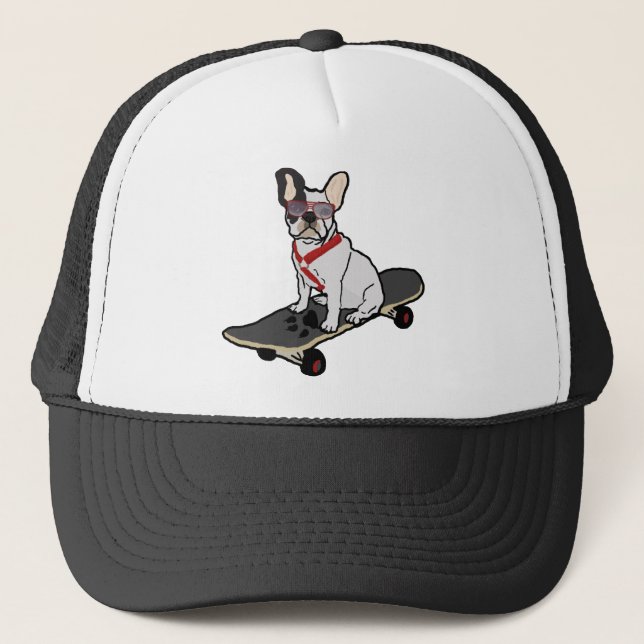 Französische Bulldoggen-Skateboarding Hut Truckerkappe (Vorderseite)