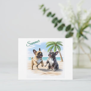 Französische Bulldoggen Strand French Bulldog Ankündigungspostkarte