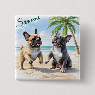 Französische Bulldoggen Strand French Bulldog Button