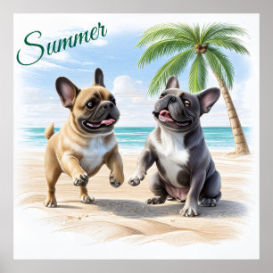 Französische Bulldoggen Strand French Bulldog Poster