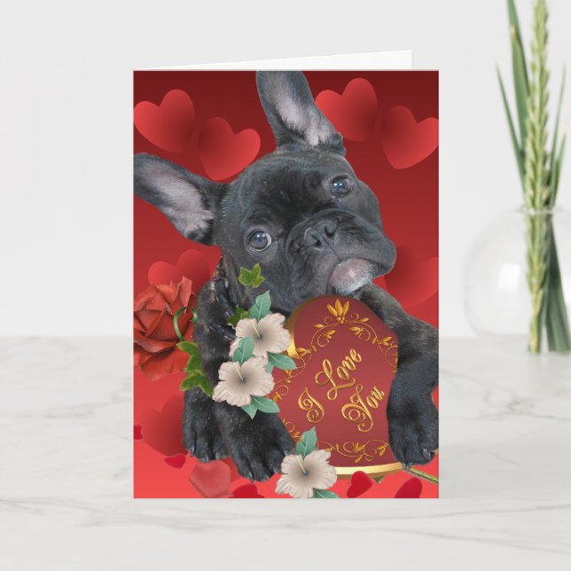 Französische Bulldoggen-Valentinsgruß-Karten Feiertagskarte (Vorderseite)