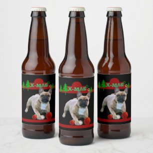 Französische Bulldoggen Weihnachten Feier Bierflaschenetikett
